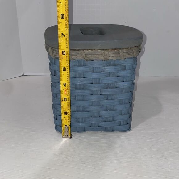 Blue Woven Wicker Basket Tissue Box Holder with Wood Gray Wash Lid - Picture 9 of 11